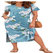 Damen Kurzarm Kleid Maxi