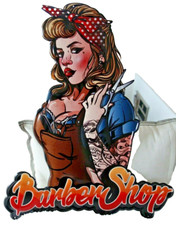 Blechschild Wandbild Barber Shop Friseur Salon Frau Damen Retro 59x48 NEU NV.28