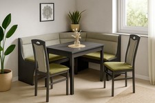 Eckbankgruppe in schwarz, mit Truheneckbank, Auszugstisch, in 5 Stoffvarianten