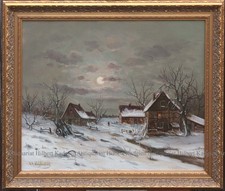 "Winterabend" Signiertes Ölbild auf Leinwand Mitte d. 20. Jhdt mit Rahmen
