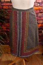 Vintage orig 70er Wolle Rock Borte Stiefelrock Wollmix grau bunt Boho 40