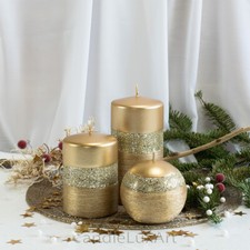 Stumpenkerze Kugel Gold