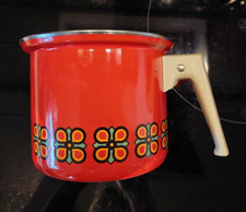 2 Vintage Emaille Kochtöpfe 60er / 70er , 1x Kasserolle Stieltopf, 1x Milchtopf