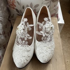 Weiße Pumps Blockabsatz EU 38 UK5 Hochzeitschuhe Neu!!!