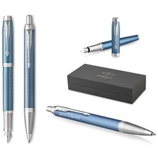 Parker IM PREMIUM Schreibset Füllfederhalter+Kugelschreiber Blue Grey C.C.Gravur