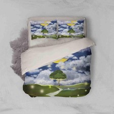 3D-Sonnenhimmel-Baum-Grasland-