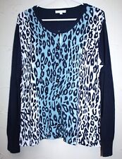 Charles Vögele Strickjacke Gr.XL Cardigan Leo Animal Print Leoparden Muster Blau