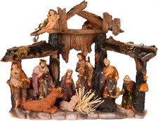 Weihnachtskrippe Krippenstall Krippenfiguren Jesus, Maria, Josef 34cm Handbemalt