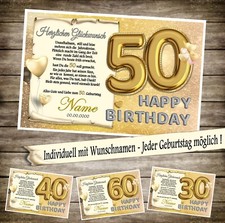 Urkunde Geburtstag 20 30 40 50 60 70 80 90 Geschenk Karte Schild A4 individuell