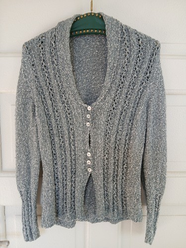 Strickjacke blau grau - 38, blau-grau