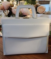 Kosmetikkoffer creme weiß LEDER Beauty Case, 50/60er Jahre Vintage, Top Zustand!