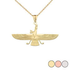 Zierliche Faravahar Halskette mit Anhänger in Gold (gelb/rose/weiß)
