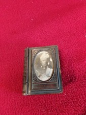 Antik Rosenkranz Etui Bibel Form Gesangbuch Silber versilbert Schmuck (1460)