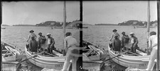 Gruppe männer auf fischerboot - gruppe,