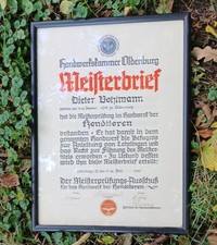 Alter Meisterbrief Konditormeister Original mit Original Rahmen