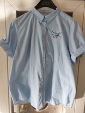 Marco Pecci Damen Bluse Oxfordbluse kurzarm 48 Blau