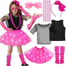 80er Jahre Outfit Kinder Mädchen 80er Jahre Kostüm Accessoires Kleidung LED T...