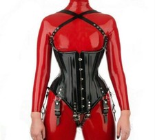 Latex Corset Gummi Korsett Rubber Party schwarz Schnalle Cosplay Taillenclip