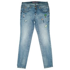 TOM TAILOR Tapered Relaxed Stretch Jeans Hose W27 L30 used blau Stickerei figure
