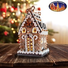 LED Lebkuchenhaus 38cm Braun Weiß Beleuchtung Weihnachtsdeko Haus Figur Deko