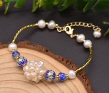 B15 vergoldetes Armband Süßwasserperlen Knäuel und bunte Cloisonne-Perlen