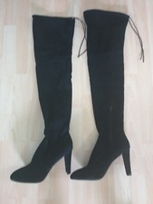 Overknee-Stiefel, schwarz, Größe 42, High-Heels - 10 cm Absatz, Wildleder-Optik
