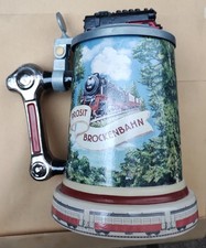 Bierkrug mit Zinndeckel limitiert Ein Prosit auf die Brockenbahn 20 cm Dampflok