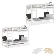 Etagenbett 90x200 cm Kinderbett mit Matratzen & Lattenrost Weiß Holz Homestyle4u