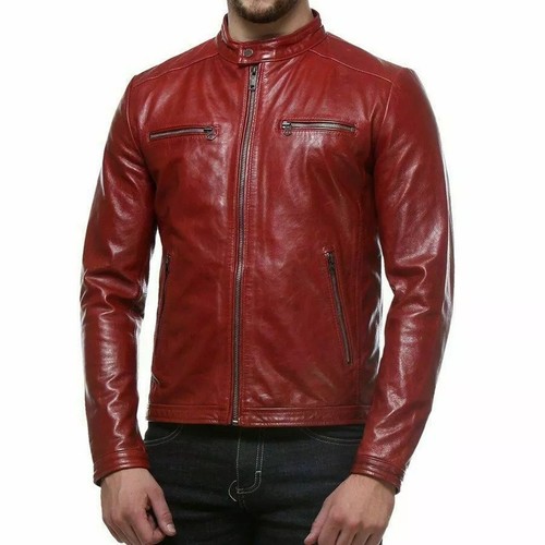 Herren rot leder biker - rot,