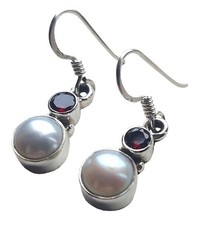 Silber-Ohrringe Granat Opal Stein Ohrstecker Hänger 925 e Sterling Silberschmuck