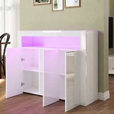 Kommode Highboard Sideboard LED Beleuchtung Anrichte Schrank Weiß Hochglanz 116