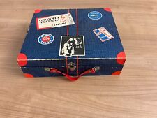 Nostalgie Holz Tragekoffer Hartschale blau mit Verschluss, 23 x 20 x6 cm