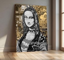 LEINWAND BILDER BIS 140x100x5 MONA LISA POP-ART SCHWARZ-WEISS GOLD-OPTIK URBAN