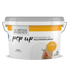 Schöner Wohnen Pep Up Renovierfarbe weiss seidenmatt Holzvertäfelungen 1 L