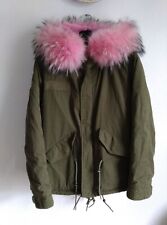 Mr. & Mrs. furs Winterjacke Pelzjacke Parka S 36 Echtpelz Kapuze Khaki rosa