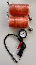 Set 1x Luftdruckmesser + 2x Druckluftschlauch Spiralschlauch je 5m Reifen Auto