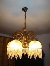 Jugendstil Lampe Kronleuchter 5flammig Perlen Glas Schirm Glasperlen Glasfransen