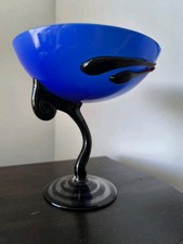 Blau Deko Glasschale gewundener Fuss  Höhe 20cm gebraucht