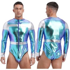 Herren Overall Kontrast Bodysuit Halloween Trikot Reißverschluss Clubwear Space