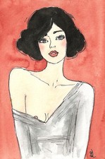 AKT Erotik Tusche Aquarell original Zeichnung 10x15