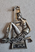 Vintage grosse Anhänger Sternzeichen Wassermann zodiac versilbert 6,5 cm