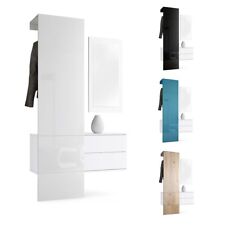Garderobenset Flur Garderobe Diele Carlton Set 2 Weiß - Hochglanz & Naturtöne