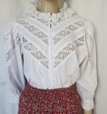Vintage Bluse 42  L XL weiß vintage Spitze langärmelig  viktorianisch