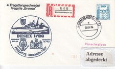 F 207  Fregatte  BREMEN, Bundesmarine, Schiffspost, Beleg mit MSP52-1986