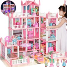 Puppenhaus，mit Möbeln und Zubehör Puppenstube 4 Etagen Puppenvilla mit LED Licht