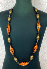 Modeschmuck Halskette Tigermuster schwarze Perlen Gesamtlänge ca. 90 cm