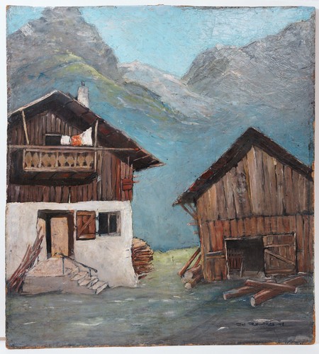 öl gemälde berghof alpen - gemälde,