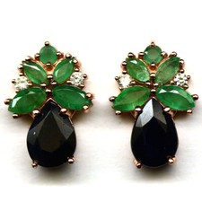Wunderschöne natürliche Saphir und Smaragde Ohrringe Rose Gold Plated