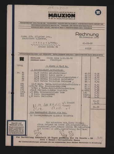Saalfeld saale rechnung - saalfeld/saale,, 1932