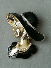 Brosche Elegante Dame Gold Retro Mode 50er 60er Style Frauen Kopf Modische Lady